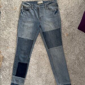 Free People Blue Skinny Jeans Patchwork Design